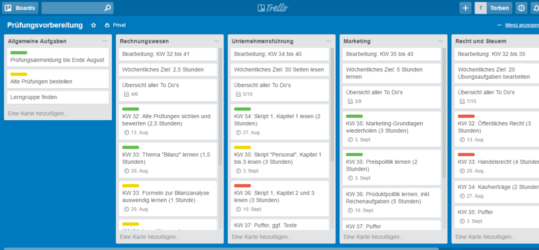 Lernplan Erstellen Mit Trello Zur Prüfungsvorbereitung